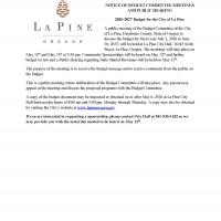 Notice of City of La Pine Budget Committee