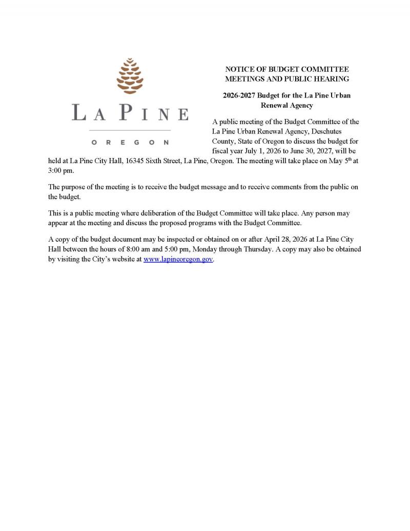 Notice of Urban Renewal Agency Budget Committee