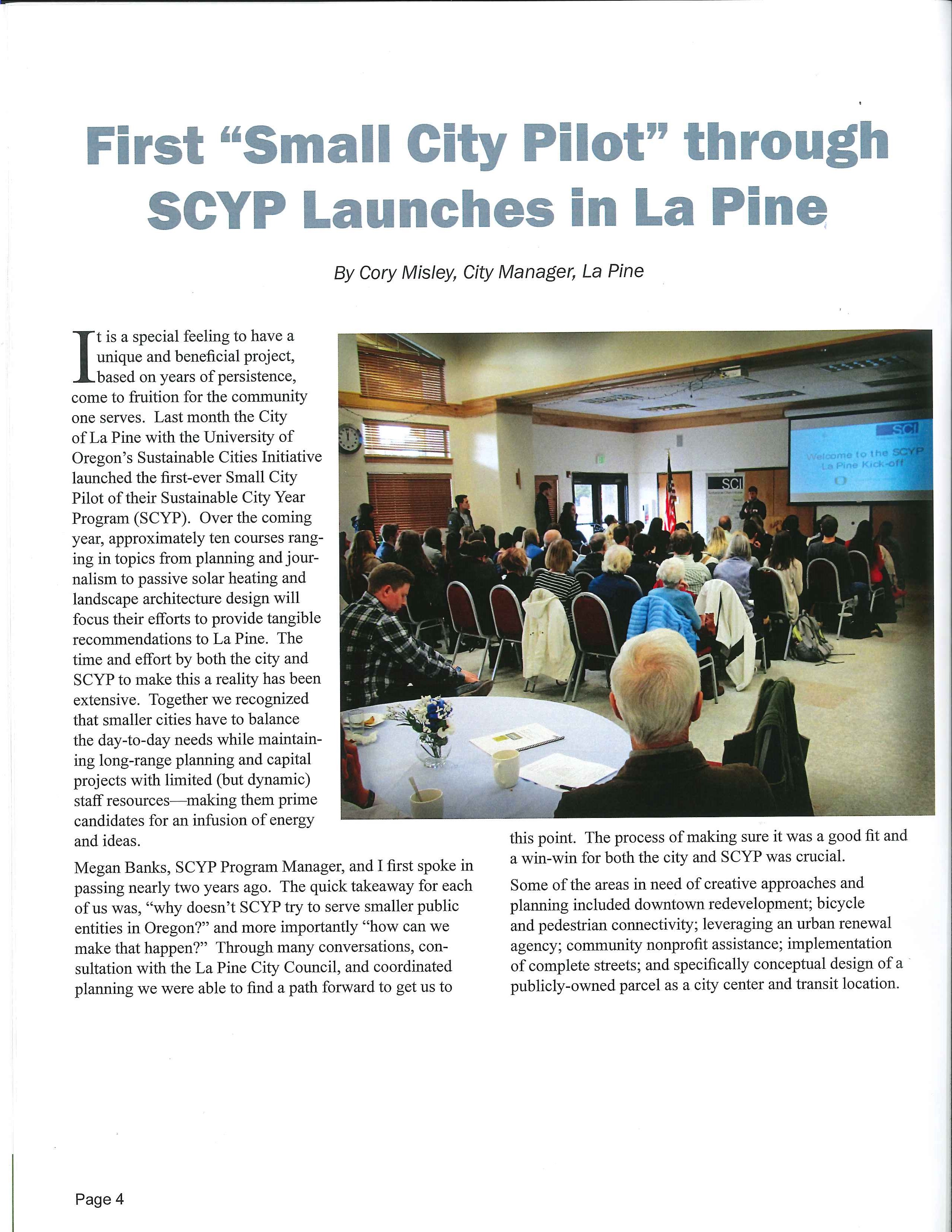 City of La Pine featured in OCCMA Newsletter City of La Pine Oregon