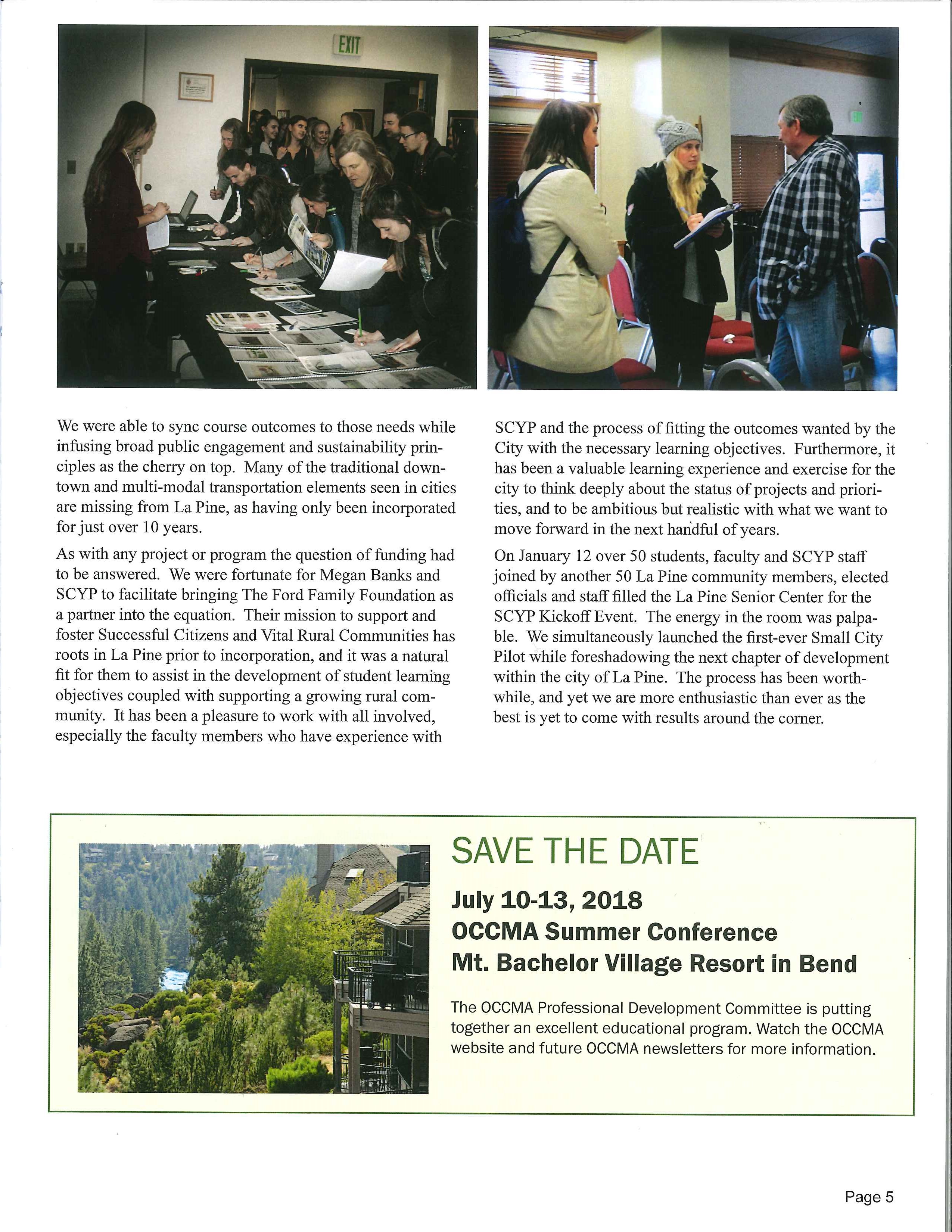 City of La Pine featured in OCCMA Newsletter City of La Pine Oregon