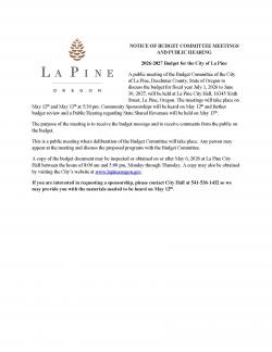 Notice of City of La Pine Budget Committee