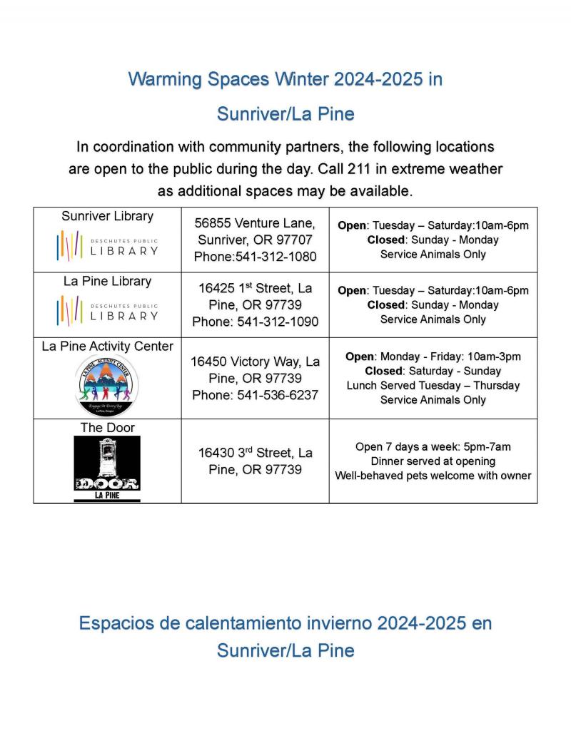 Winter Warming Centers - English